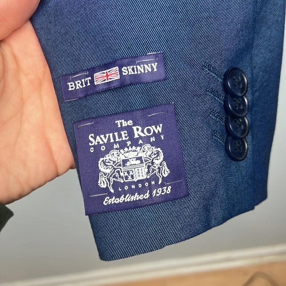 The Savile Row London Mens Navy Brixton Solid Brit Skinny Suit Jacket 44R NWT